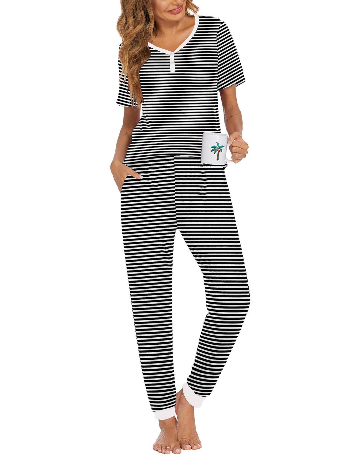 Ekouaer Pajamas for Women Set 2 Piece Short Sleeve Fall Pjs with Pockets