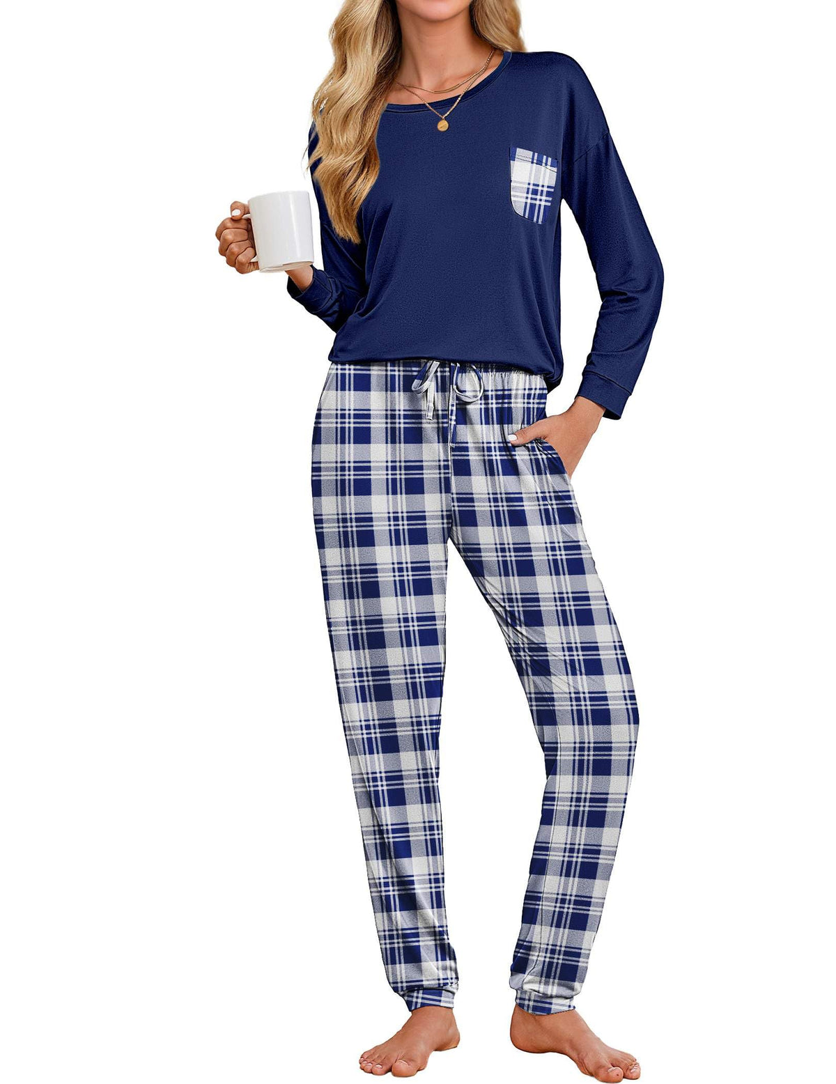 Ekouaer Womens Pajama Sets Long Sleeve Pjs Lounge Sets Joggers with Pockets