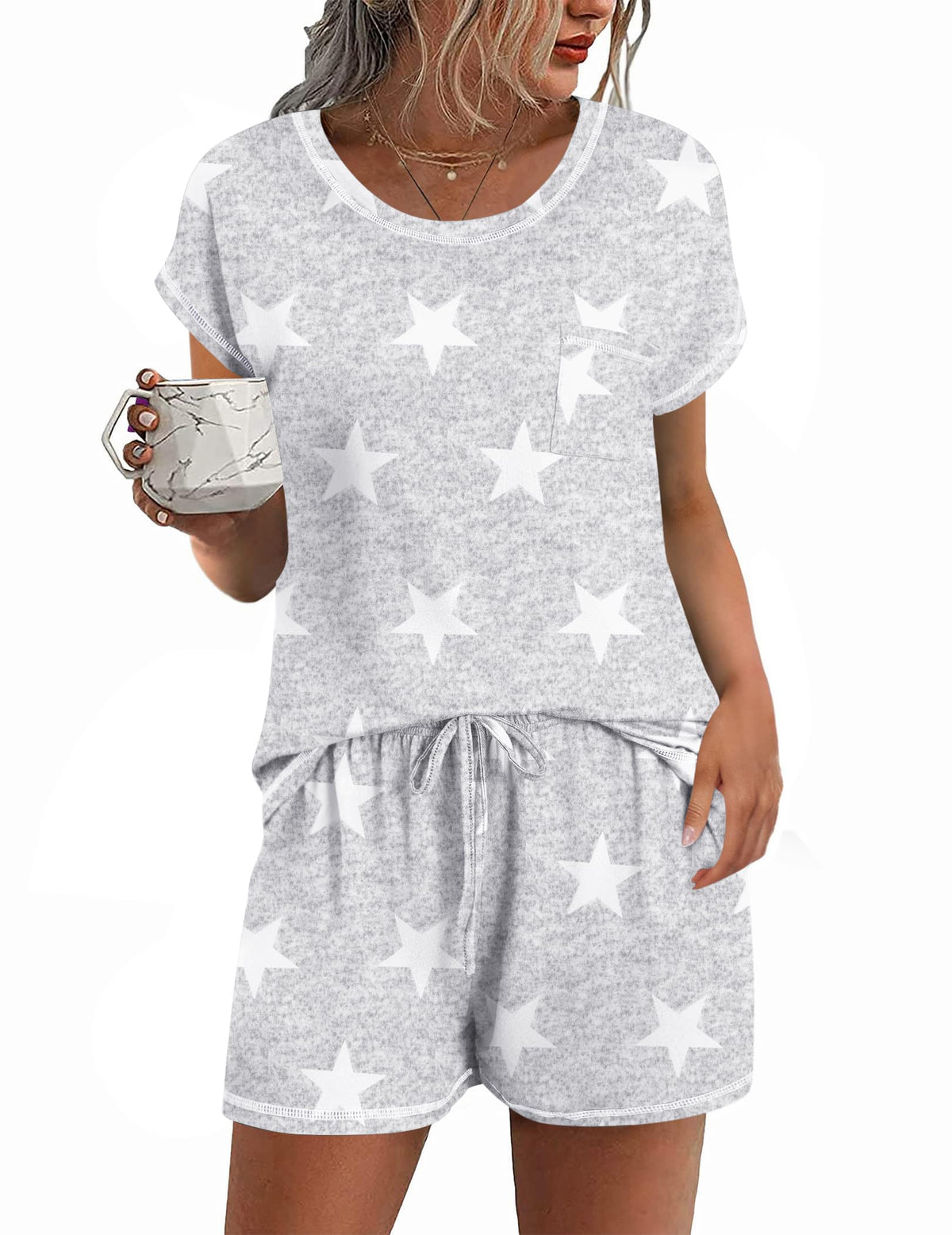 Ekouaer Womens Pajama Sets 2 Piece Pjs Short Sleeve Top and Shorts