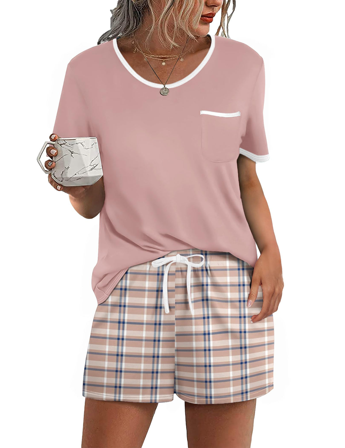 Ekouaer Pajamas for Womens Set 2 Piece Soft Sleepwear, Chest Pocket