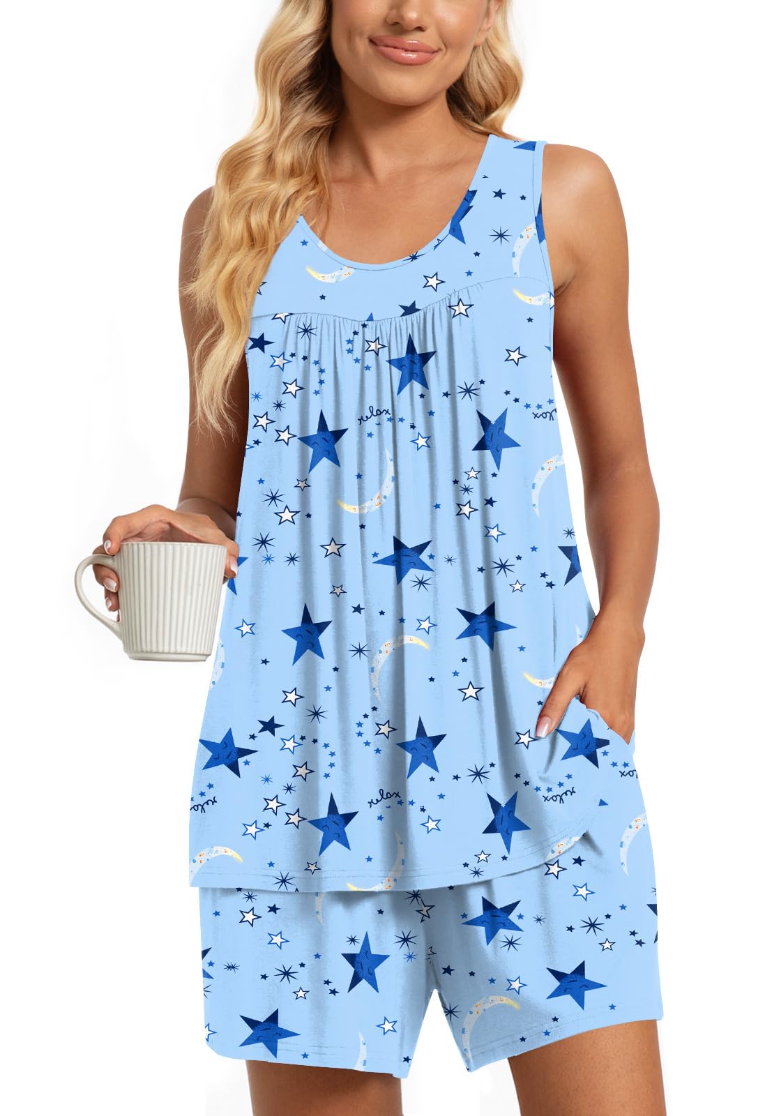 TAOHUADAO 2 Piece Women's Sleeveless Pajama Sets, Lounge Sleepwear Ladies Pjs Sets with Pockets