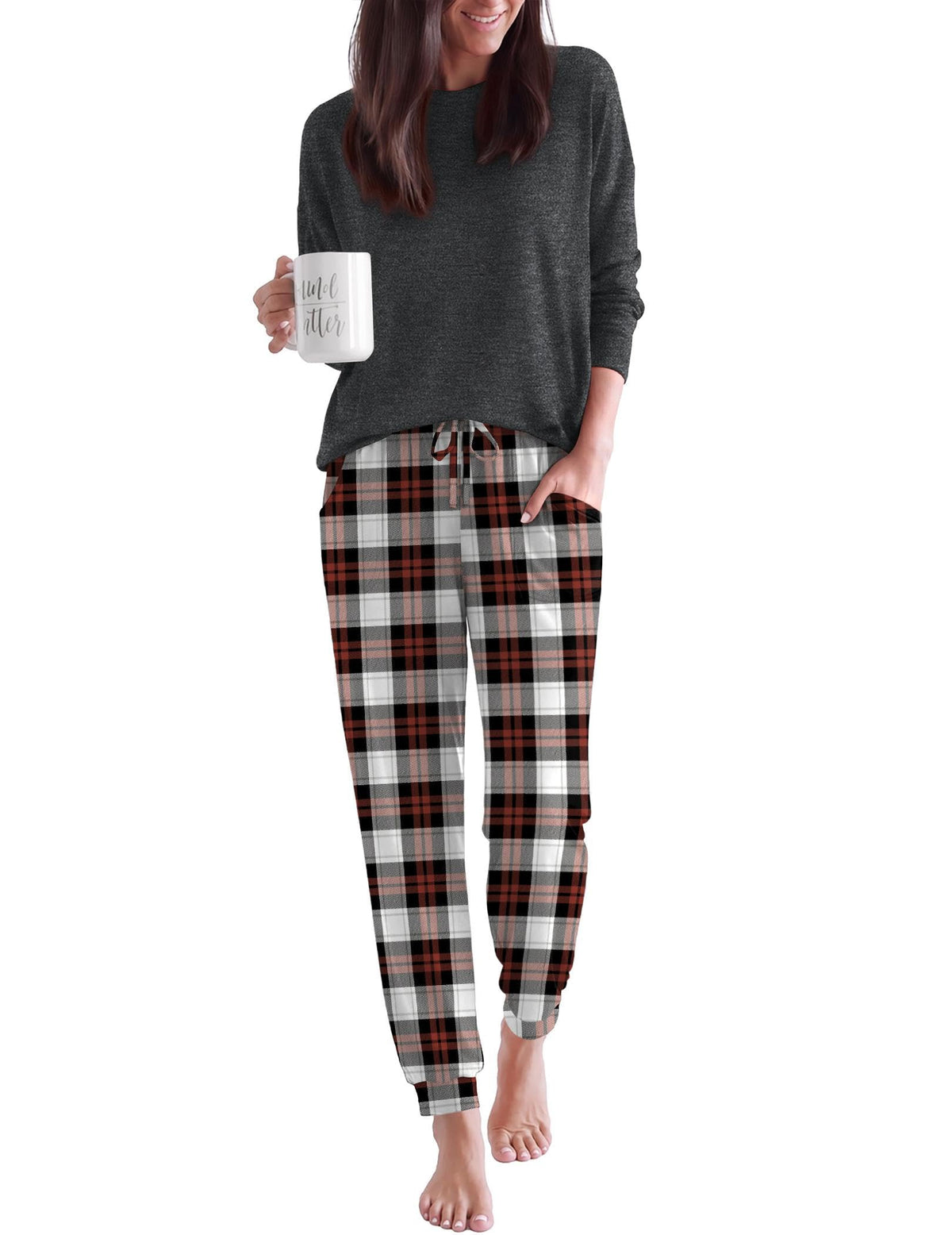 Ekouaer Pajamas for Women Set 2 Piece Long Sleeve Pjs Casual Lounge Sets
