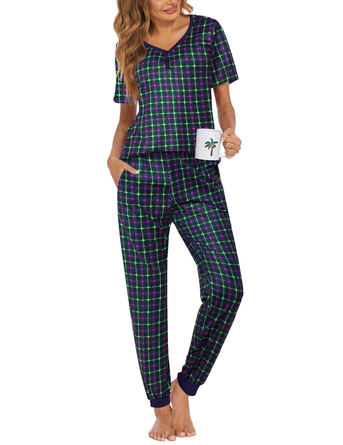 Ekouaer Pajamas for Women Set 2 Piece Short Sleeve Fall Pjs with Pockets