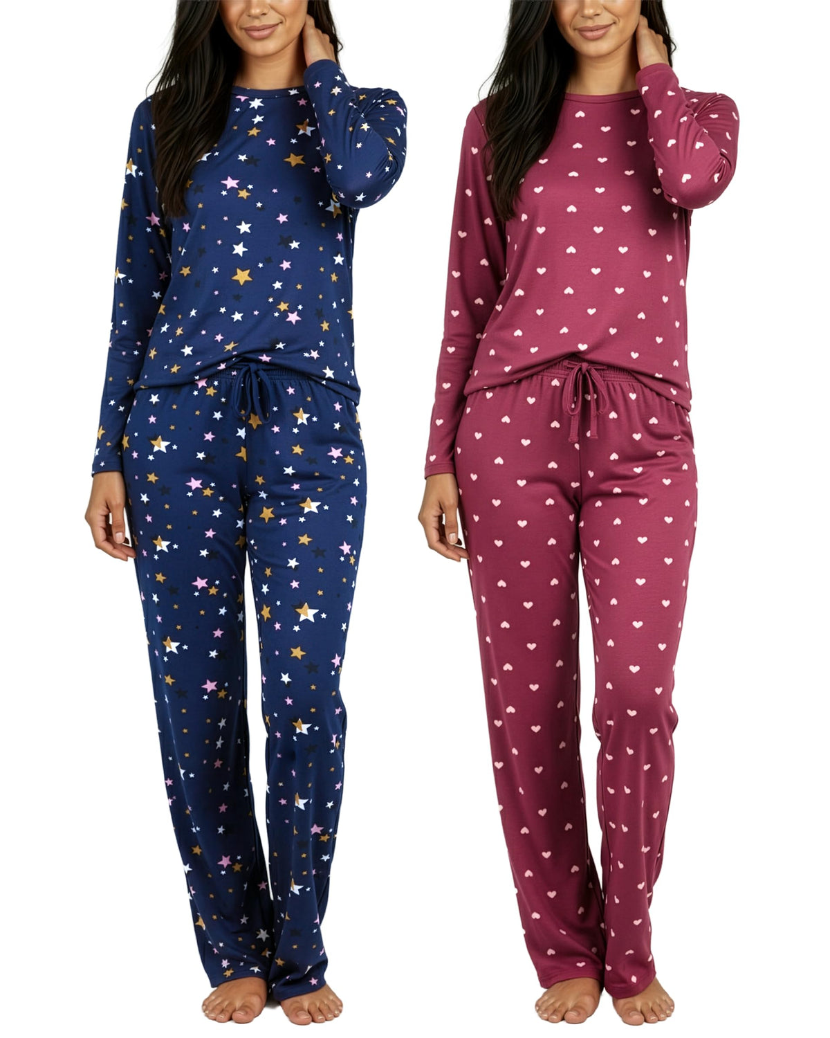 2 Pack Women's Pajama Sets Long Sleeve Sleepwear Comfy Cute Loungewear PJ