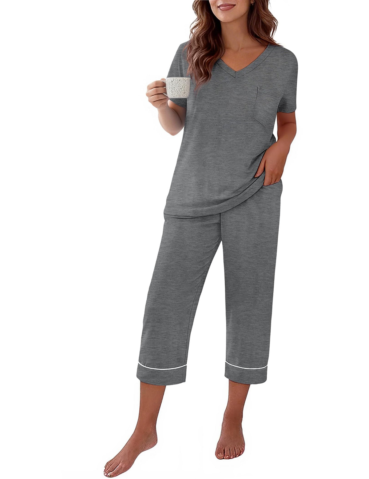Ekouaer Cotton Pajamas for Women Set Short Sleeve Top and Capri Pants