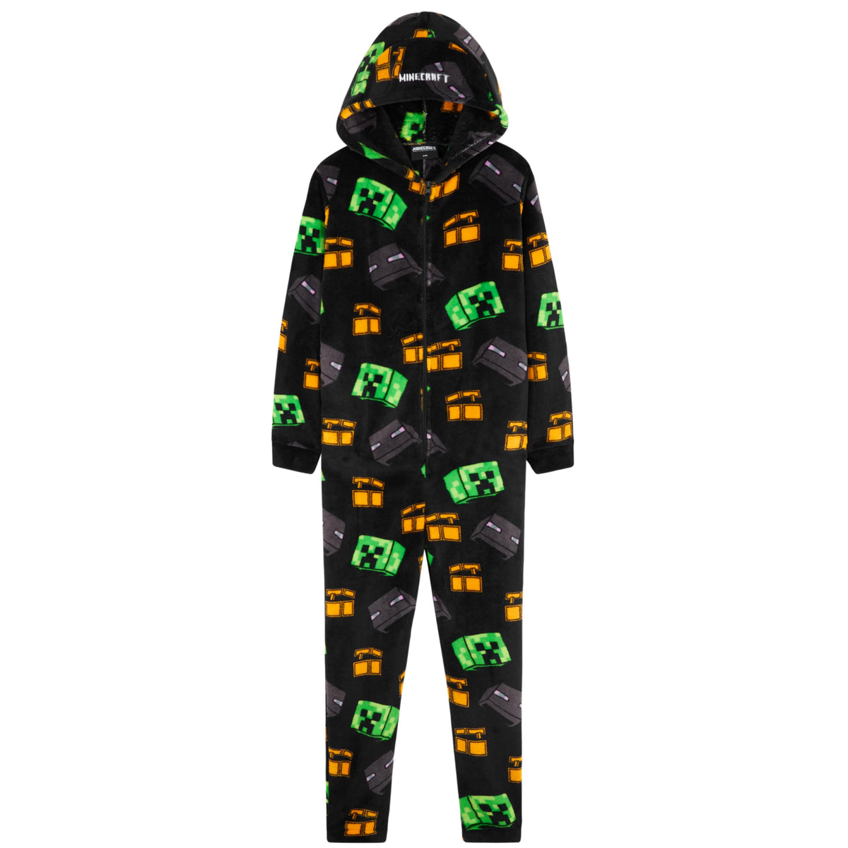 Minecraft Boys Fleece Hooded One-Piece Pajamas, Warm Fleece Hooded Loungewear Suit for Boys - Gifts for Gamers