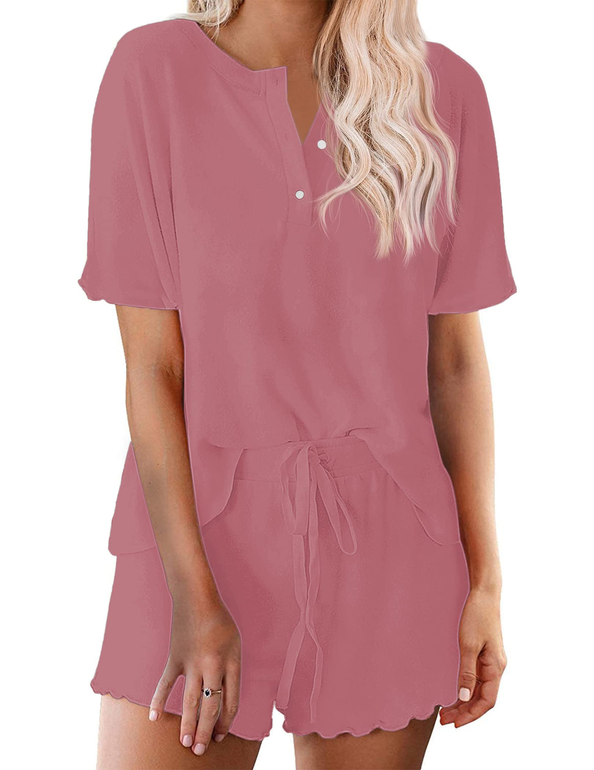 Ekouaer Pajamas Set for Women Short Sleeve Lounge Set 2 Piece Soft Cute Pjs