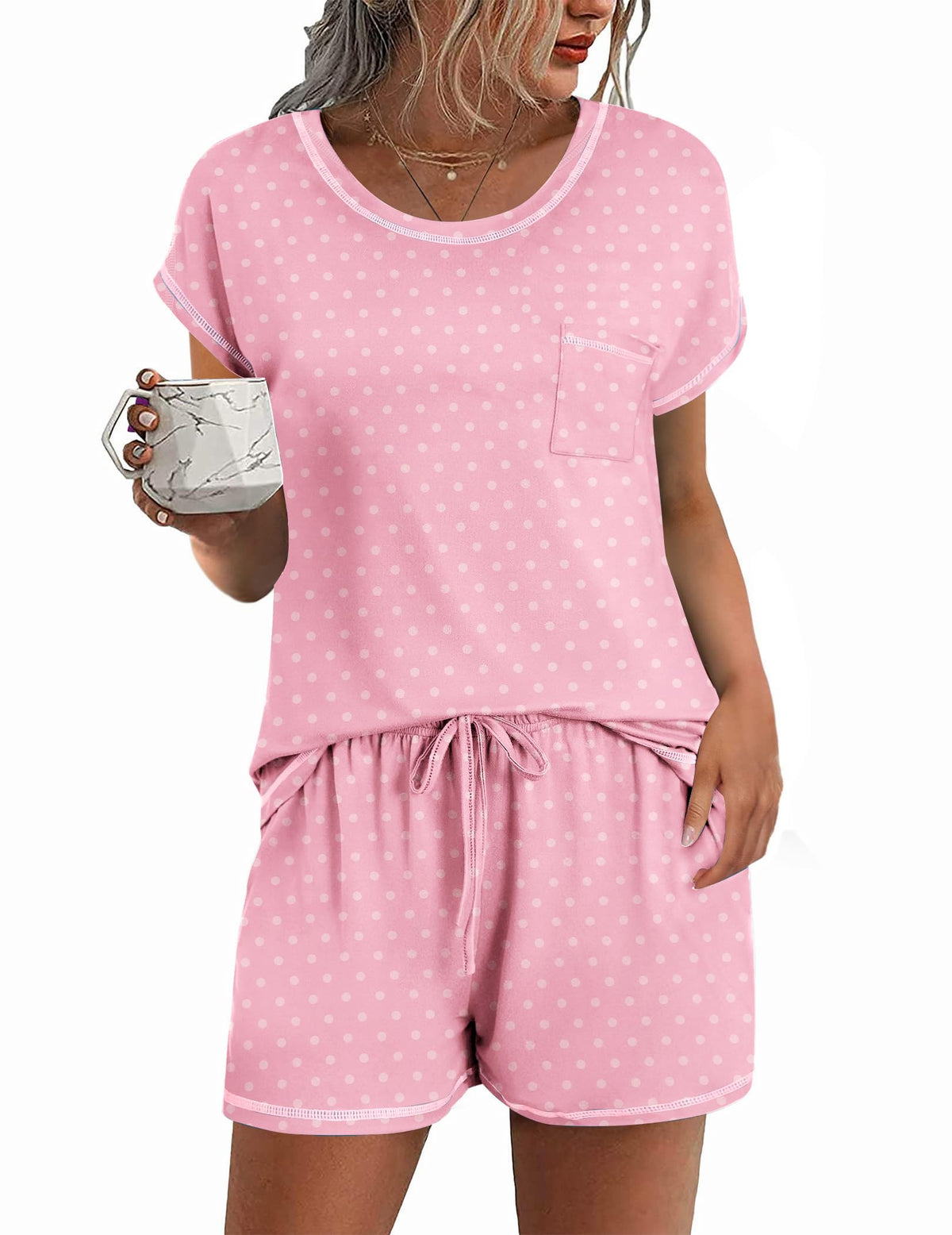Ekouaer Womens Pajama Sets 2 Piece Pjs Short Sleeve Top and Shorts