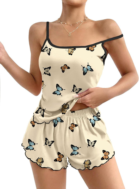 Ekouaer Womens Cami Pajama Set Cute Printed Camisole Shorts Sleepwear