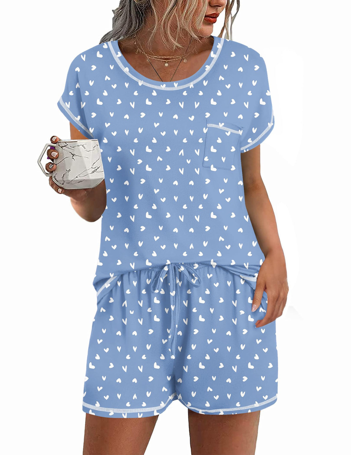 Ekouaer Womens Pajama Sets 2 Piece Pjs Short Sleeve Top and Shorts