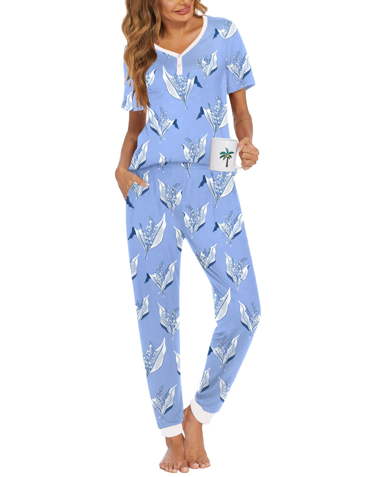 Ekouaer Pajamas for Women Set 2 Piece Short Sleeve Fall Pjs with Pockets