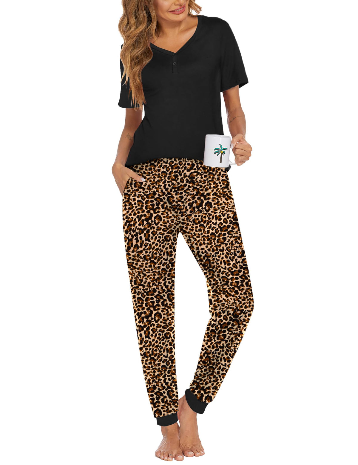 Ekouaer Pajamas for Women Set 2 Piece Short Sleeve Fall Pjs with Pockets