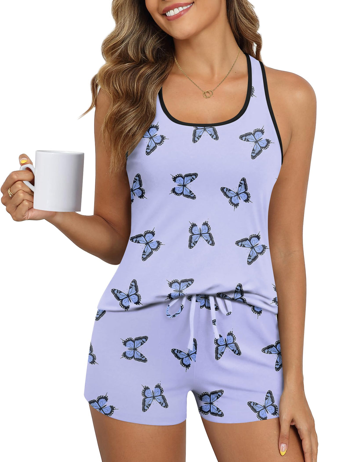Ekouaer Womens Tank Top Pajama Set Sleeveless Sleepwear Cami and Shorts Pjs