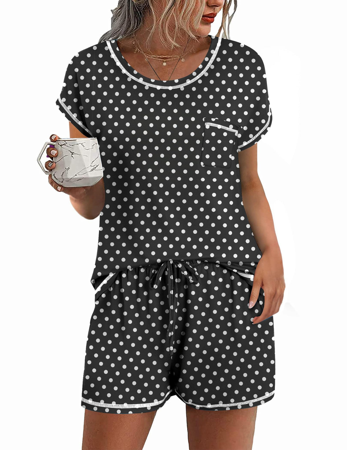 Ekouaer Womens Pajama Sets 2 Piece Pjs Short Sleeve Top and Shorts