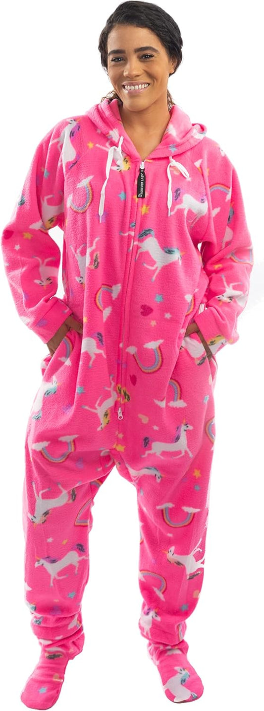 Forever Lazy Adult Onesie Pajamas, Footed Fleece One-Piece Unisex Lounge for Women and Men with Detachable Feet