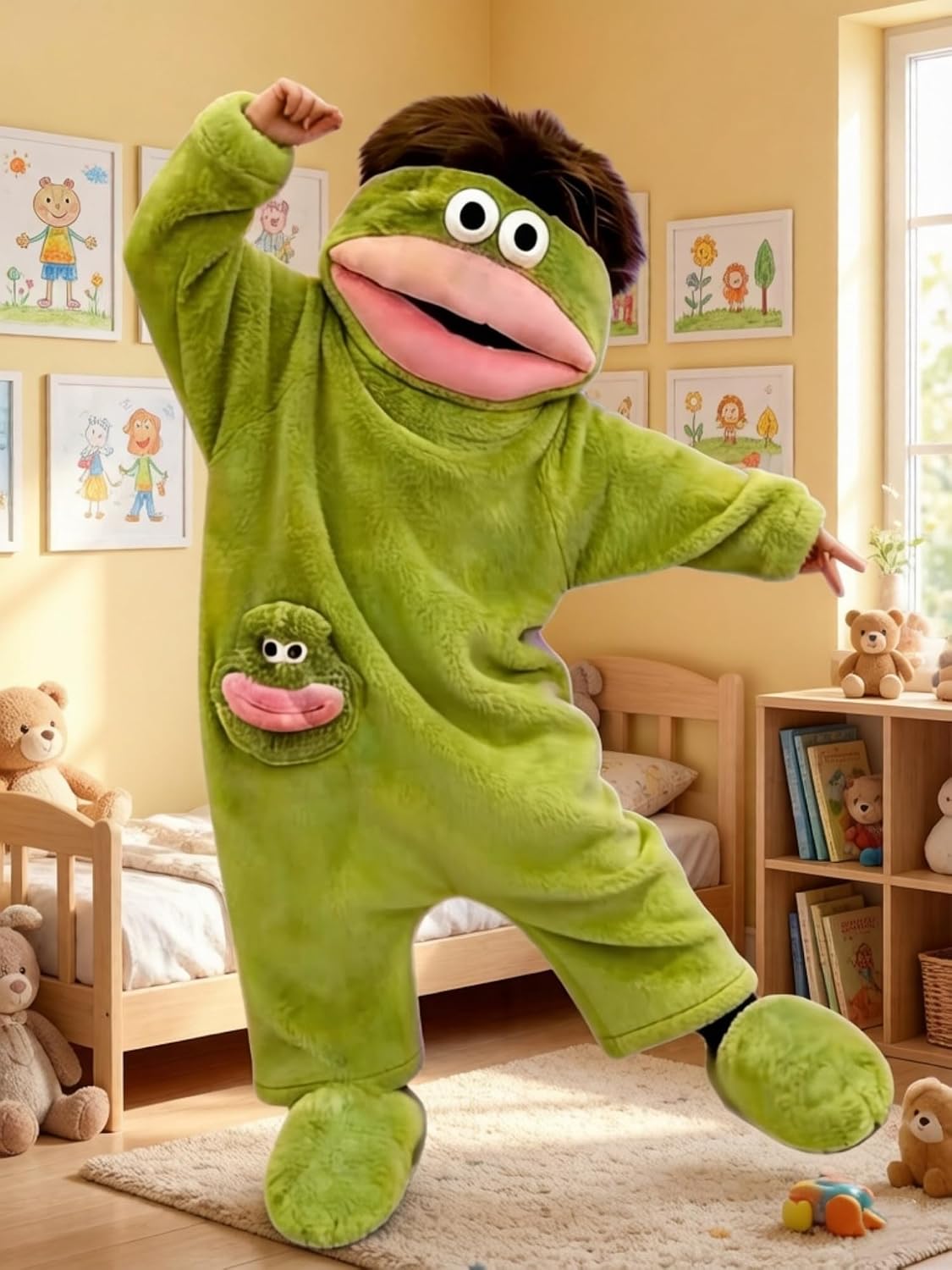 Funny Green Big Mouth Monster Onesie Pajamas