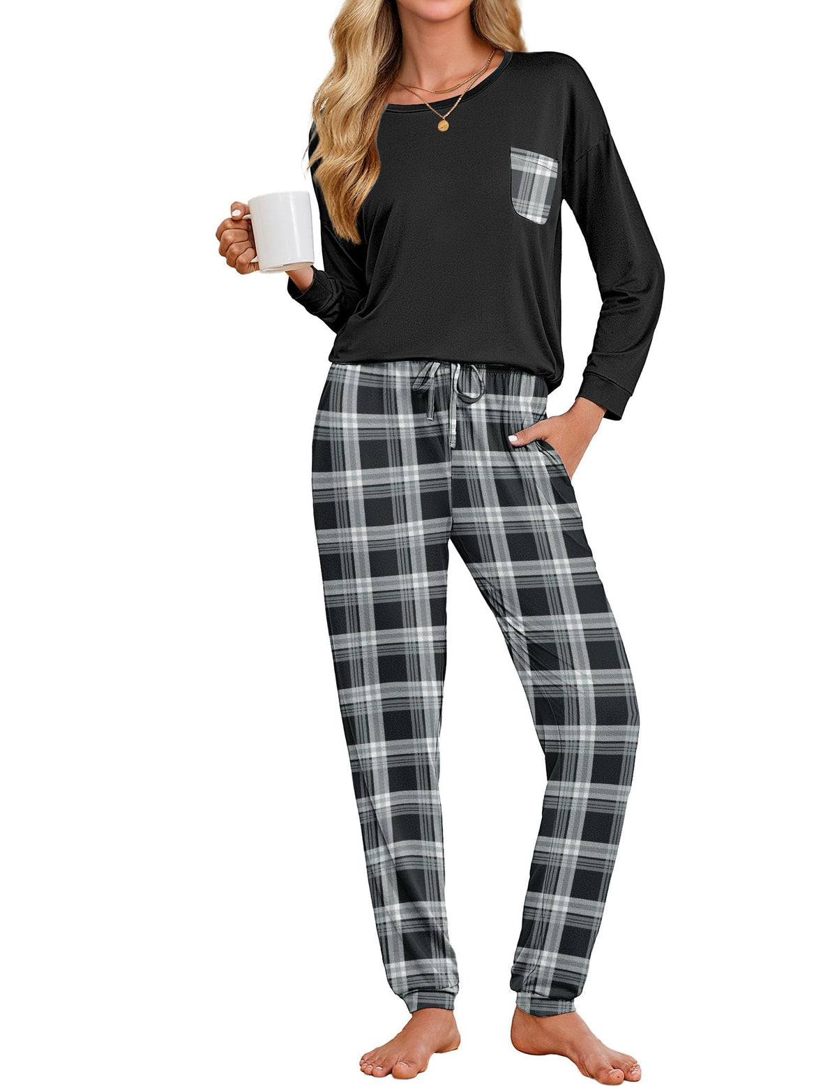Ekouaer Womens Pajama Sets Long Sleeve Pjs Lounge Sets Joggers with Pockets