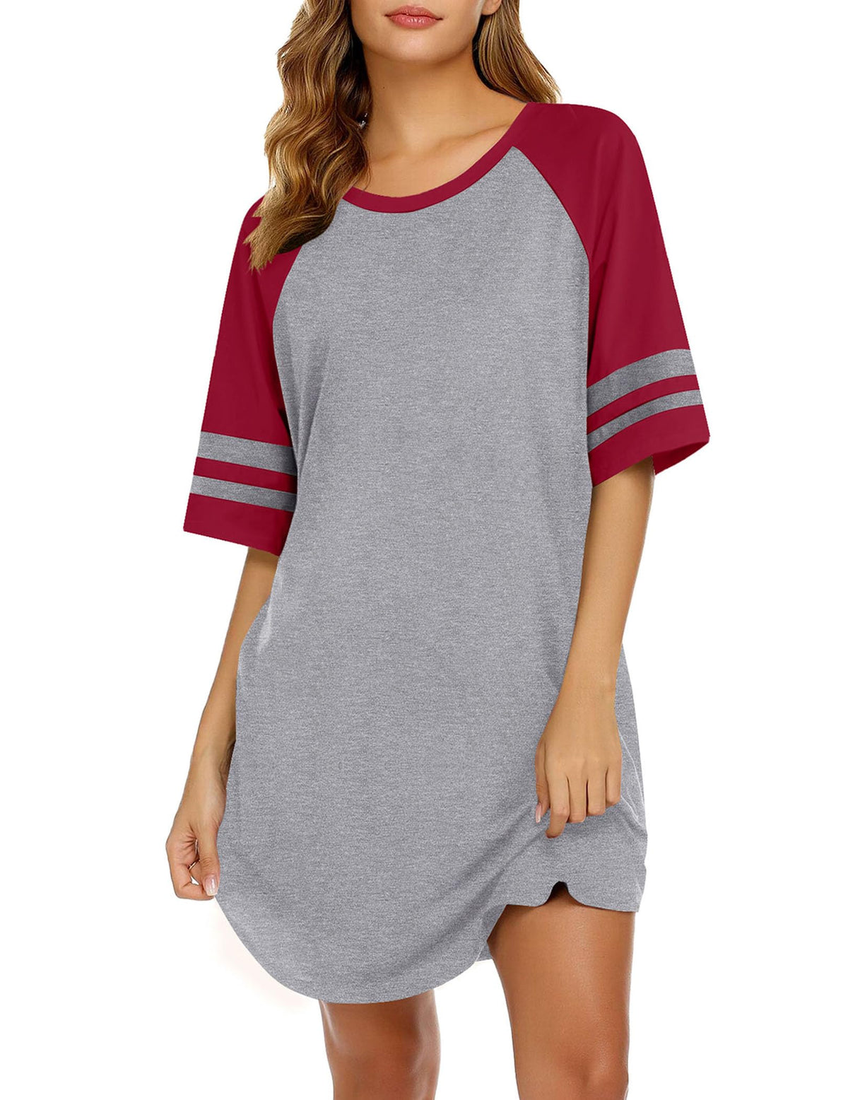 Ekouaer Cotton Nightgowns for Women Color Block Short Sleeve Sleep Shirts
