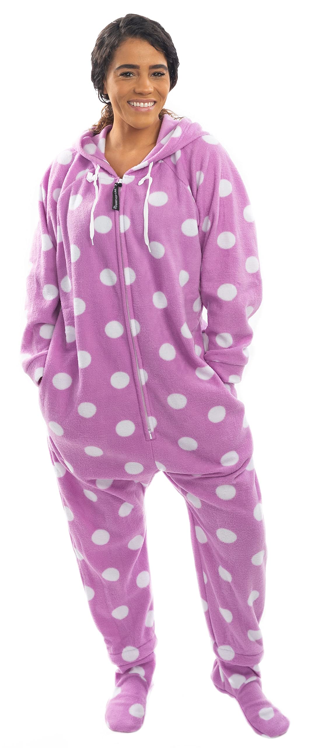 Forever Lazy Adult Onesie Pajamas, Footed Fleece One-Piece Unisex Lounge for Women and Men with Detachable Feet