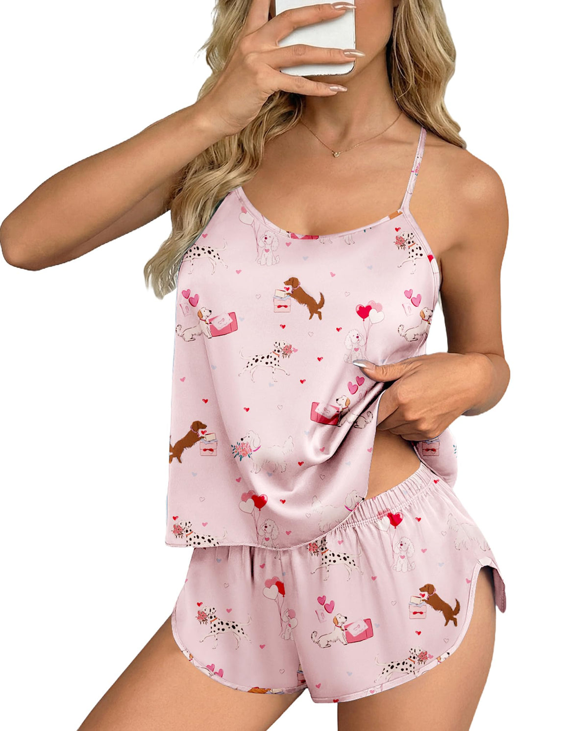 Ekouaer Silk Pajamas Set for Women Satin Backless Lingerie Pjs Cami Top and Shorts Nightwear
