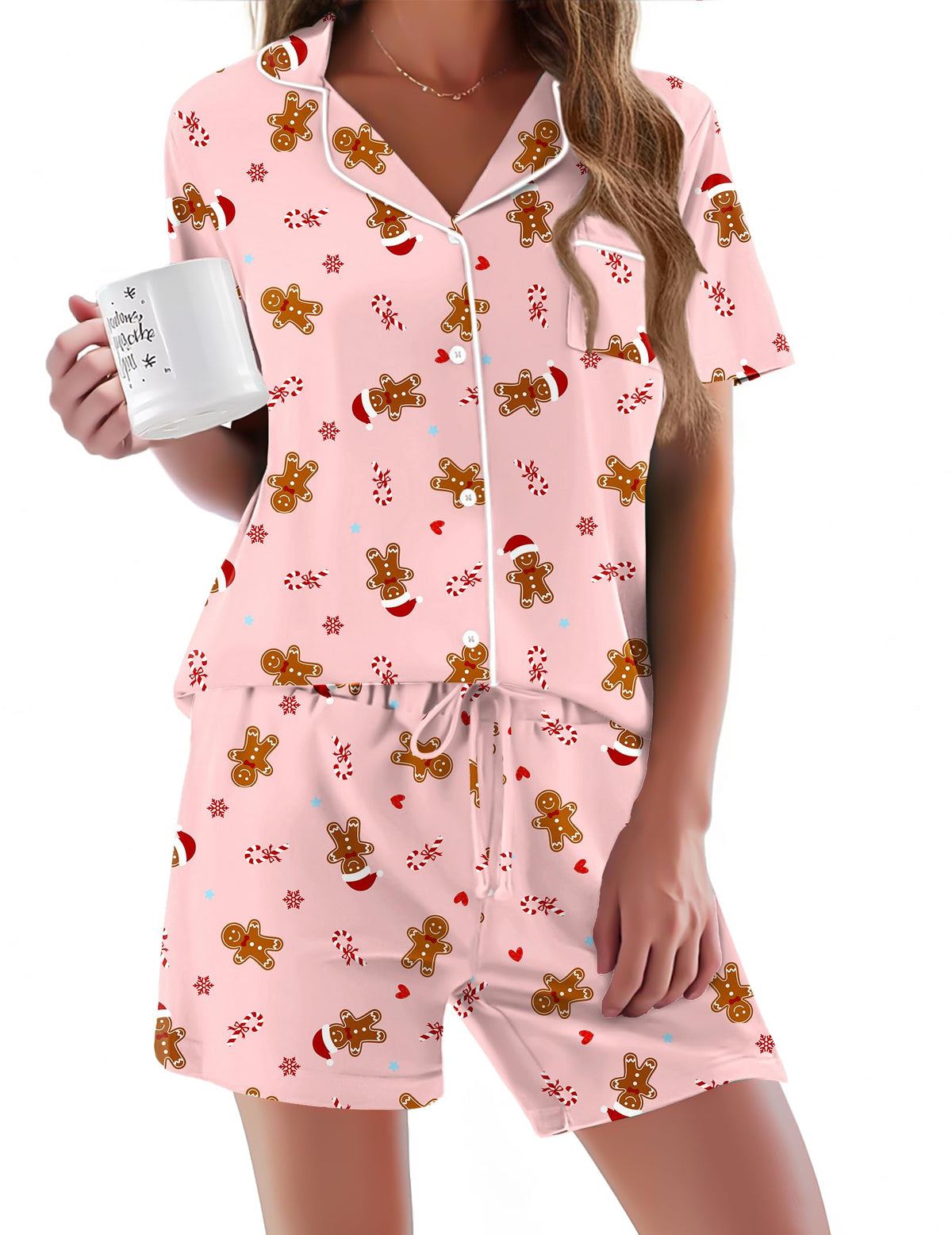 Ekouaer Pajamas Set for Women Short Sleeve Sleepwear Button Down Pj XS-XXXL