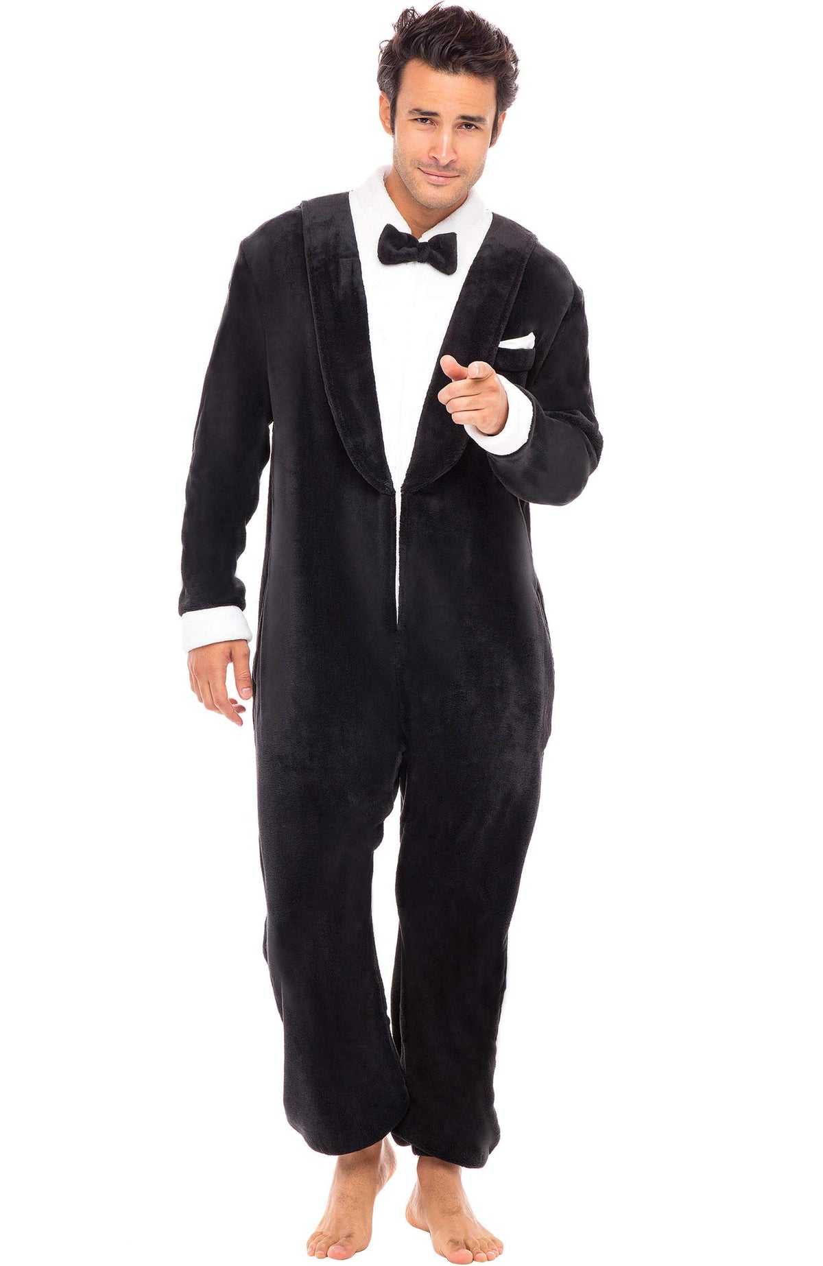 Men's Long Sleeve Plush Fleece Hooded Adult Onesie, Footie Pajamas