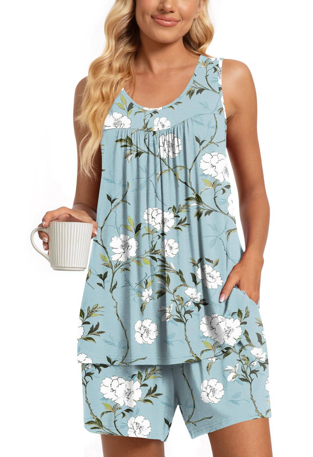TAOHUADAO 2 Piece Women's Sleeveless Pajama Sets, Lounge Sleepwear Ladies Pjs Sets with Pockets