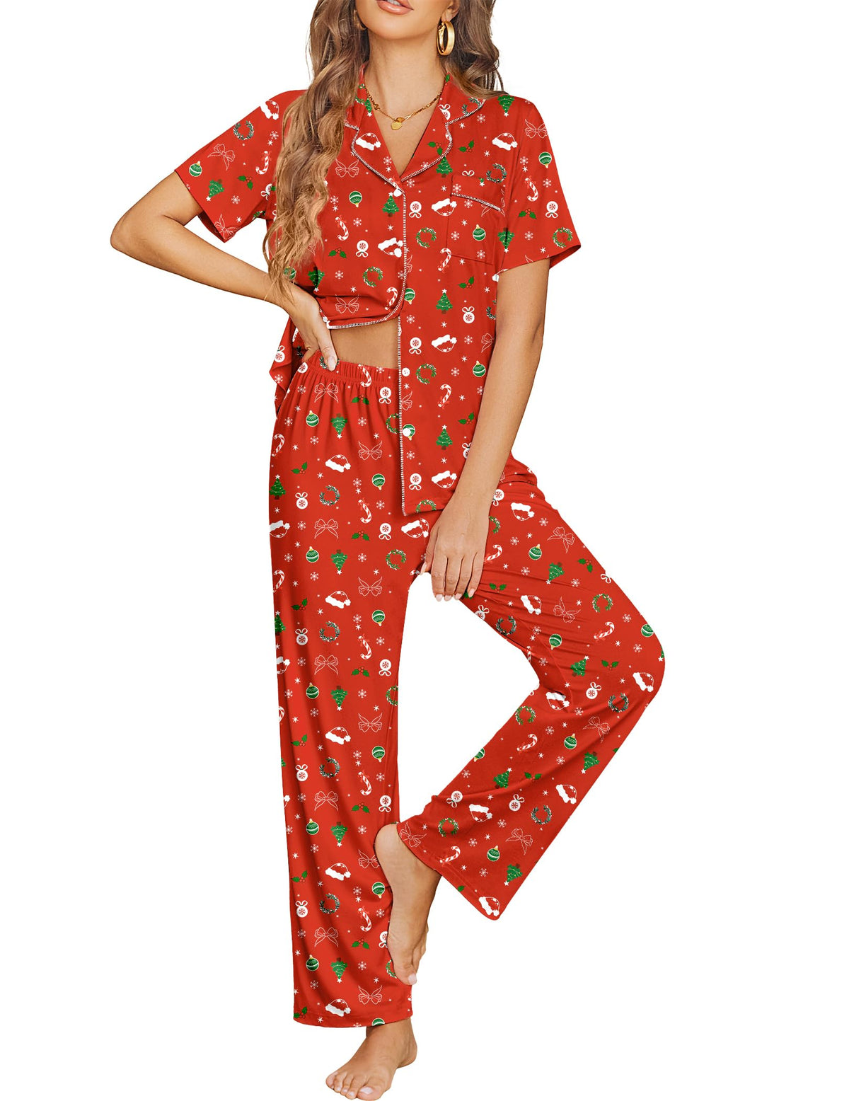 Ekouaer Womens Pajama Sets Button Down Lounge Sets 2 Piece Short Sleeve Pjs