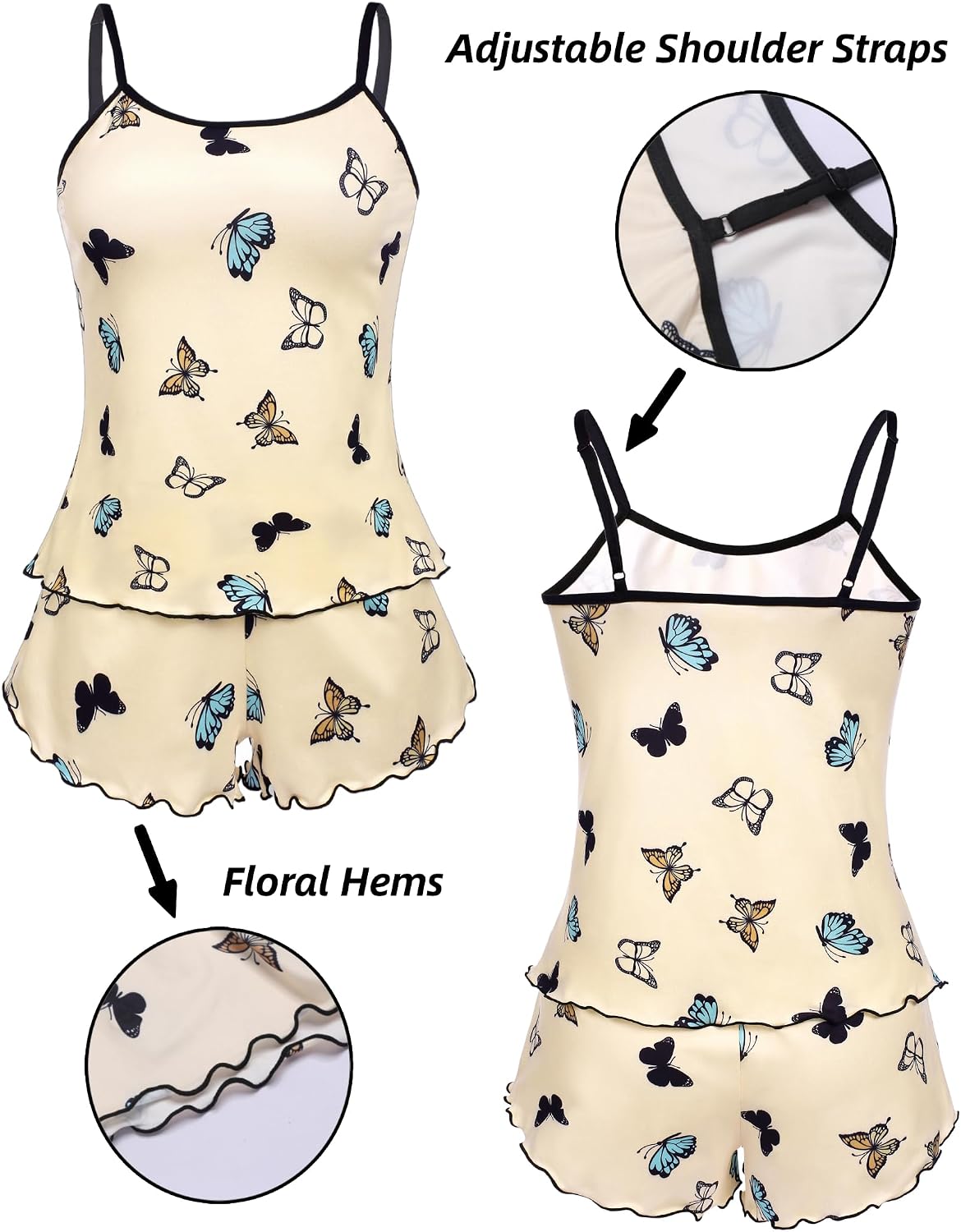 Ekouaer Womens Cami Pajama Set Cute Printed Camisole Shorts Sleepwear