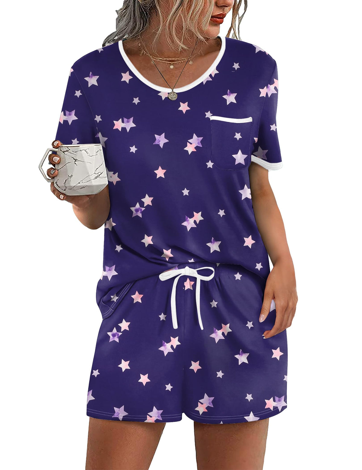 Ekouaer Pajamas for Womens Set 2 Piece Soft Sleepwear, Chest Pocket