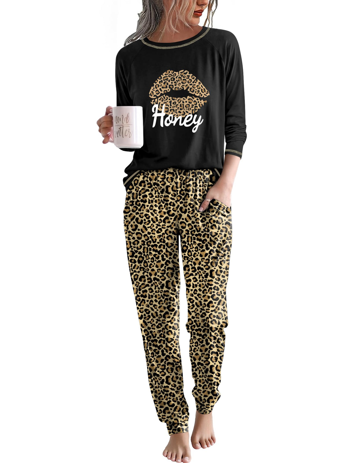 Ekouaer Women Pajama Sets Jogger Sleepwear Printed Lounge Set with Pockets