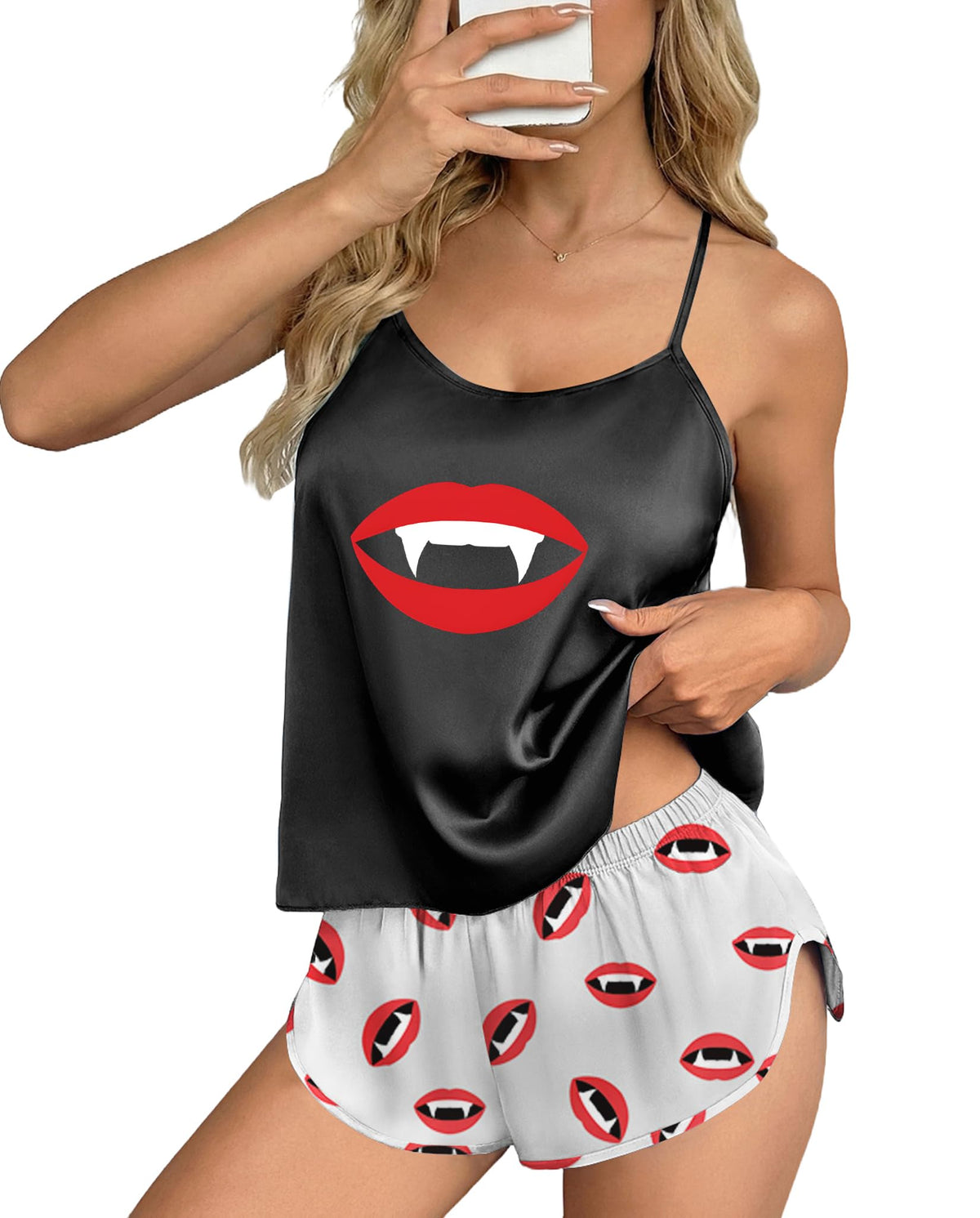 Ekouaer Silk Pajamas Set for Women Satin Backless Lingerie Pjs Cami Top and Shorts Nightwear