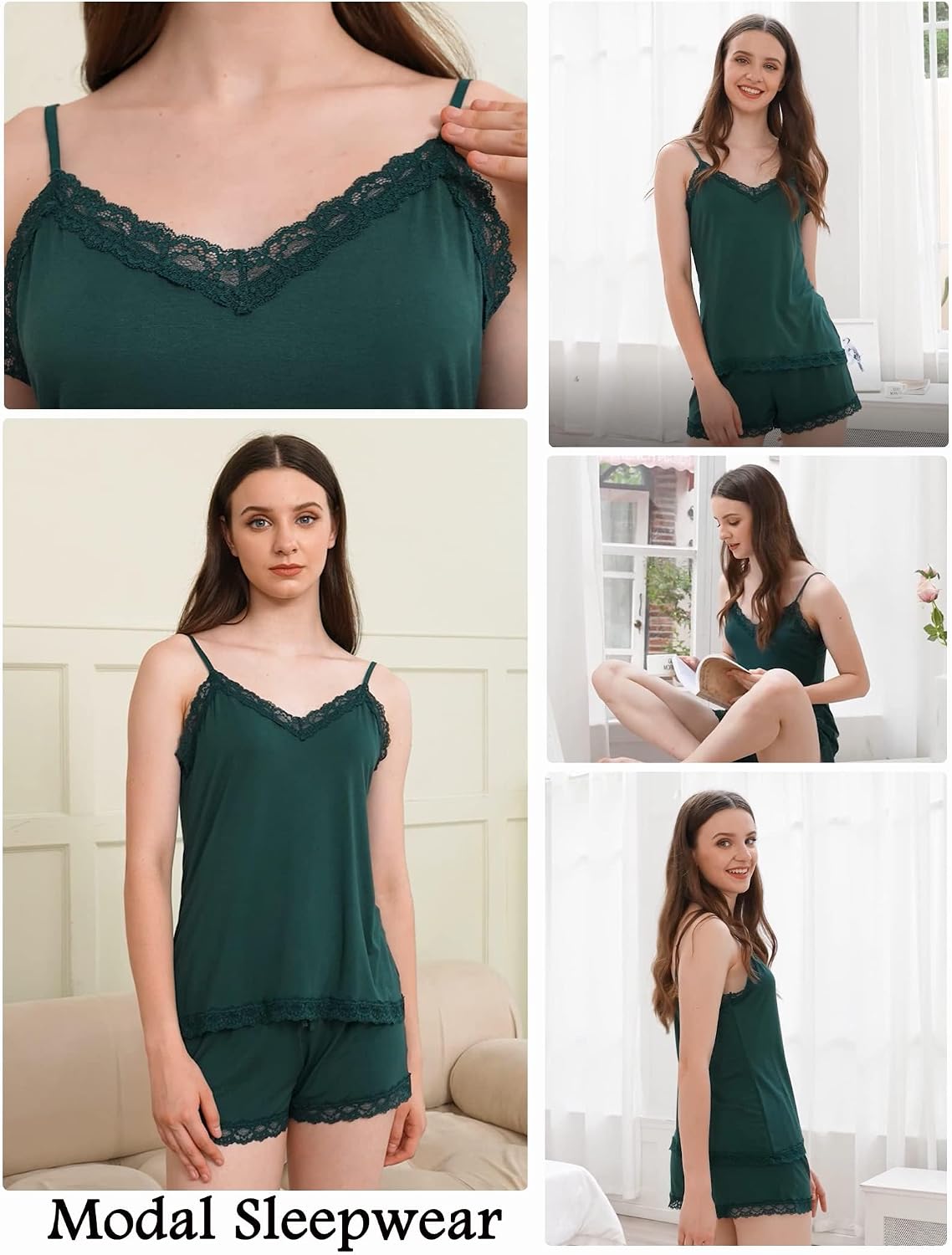 Avidlove Lace Trim Cami Modal Pajamas for Women Set 2 Piece Sexy Pj Set