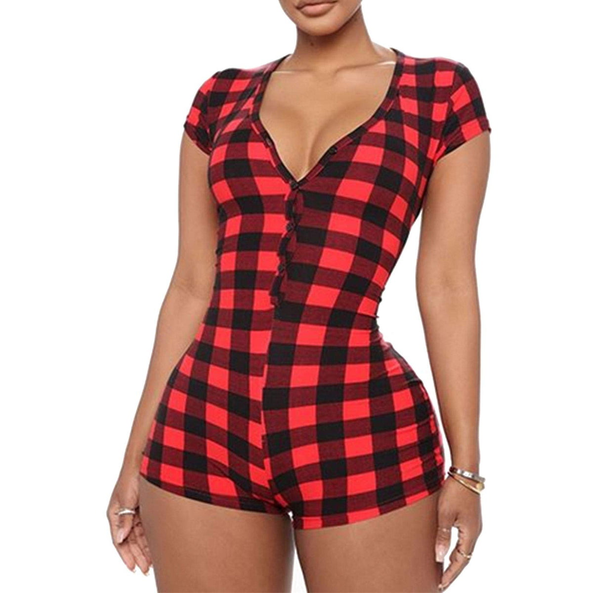 RUEWEY Women V-Neck Shorts Jumpsuit One Piece Bodysuit Pajama Long Sleeve Bodycon Rompers Overall