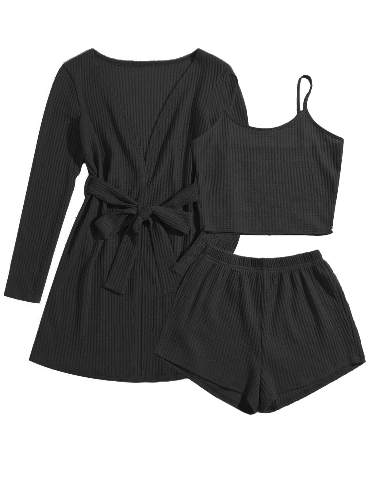 Ekouaer Pajamas for Women Set 3 Piece Soft Waffle Knit Loungewear Outfit