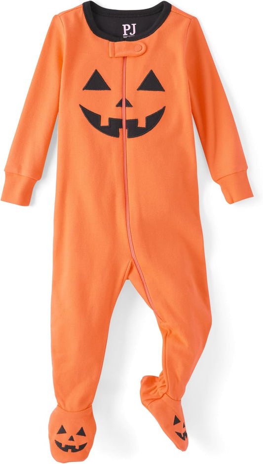 The Children's Place Baby Toddler, Halloween Pajamas, Cotton, Pumpkin One Piece, 4T