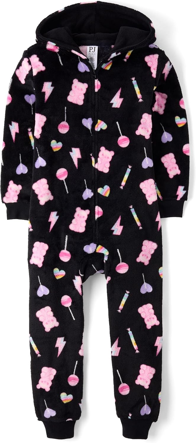 The Children's Place Girls' Long Sleeve Fleece Zip Up One Piece Pajama