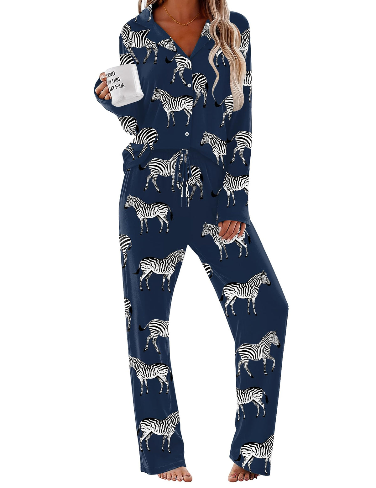 Ekouaer Pajamas for Women Set Button Up Pjs 2 Piece Long Sleeve Lounge Sets