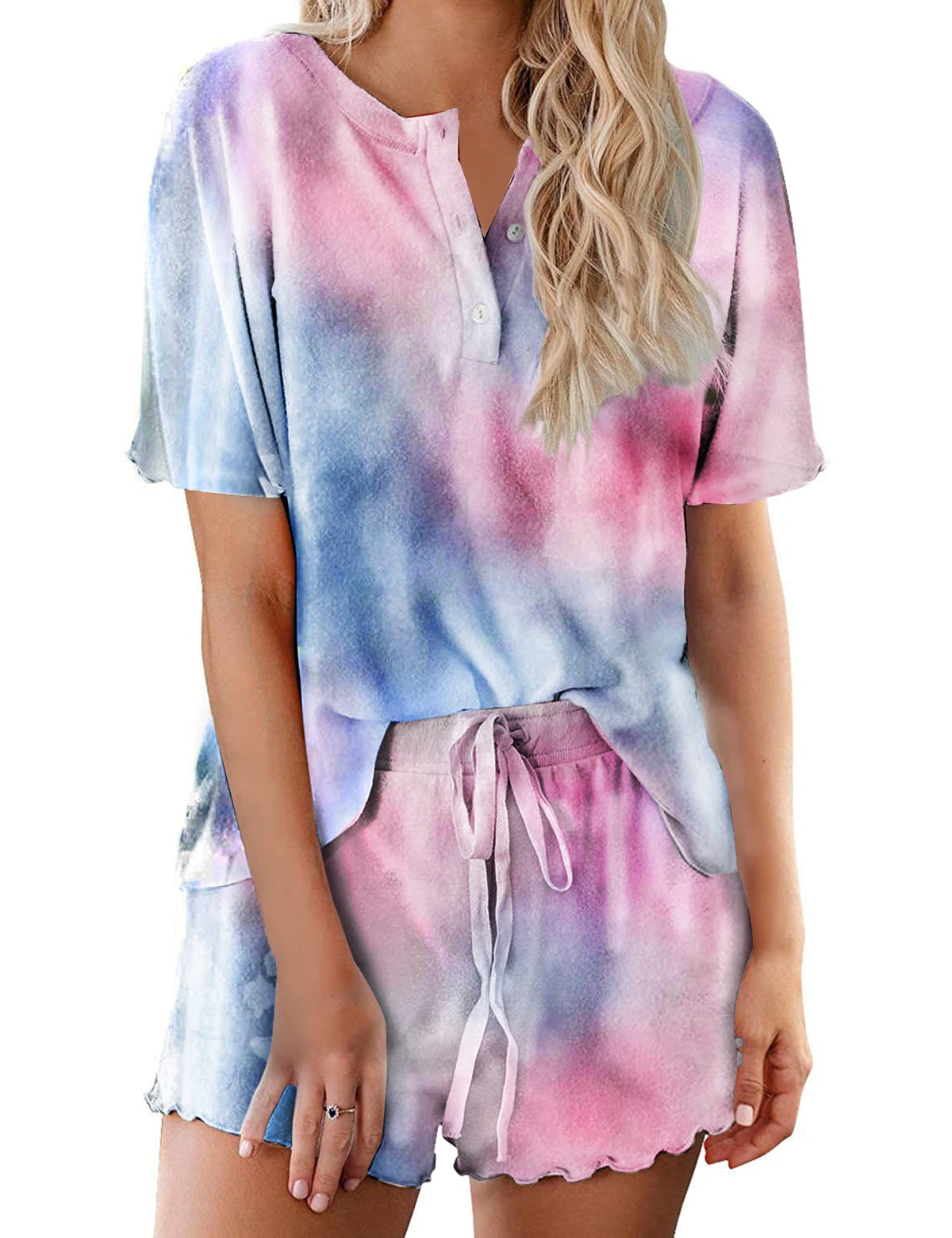 Ekouaer Pajamas Set for Women Short Sleeve Lounge Set 2 Piece Soft Cute Pjs