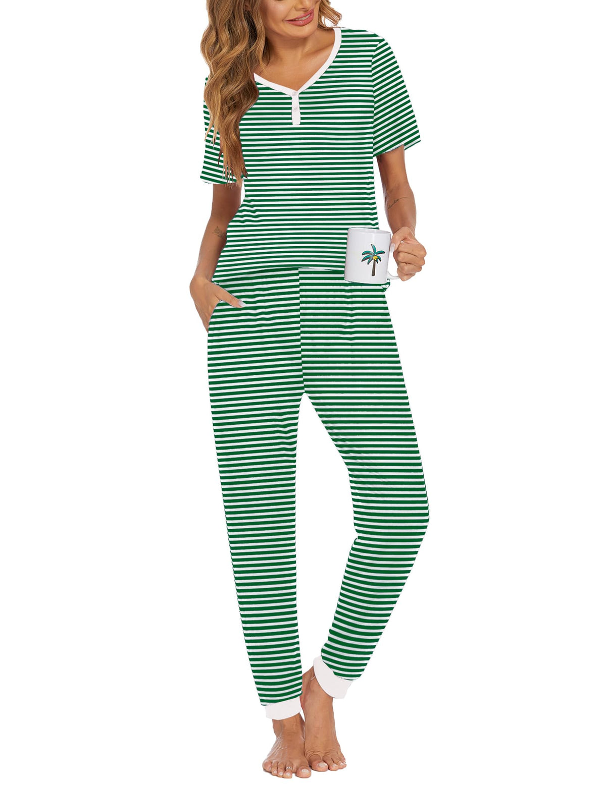 Ekouaer Pajamas for Women Set 2 Piece Short Sleeve Fall Pjs with Pockets
