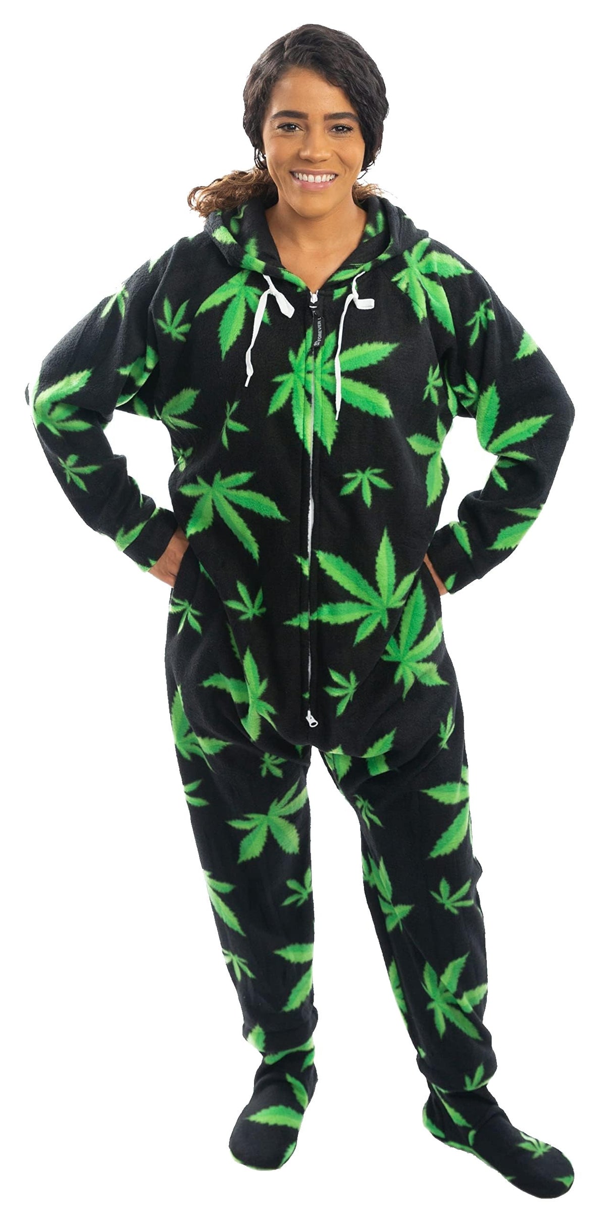 Forever Lazy Adult Onesie Pajamas, Footed Fleece One-Piece Unisex Lounge for Women and Men with Detachable Feet