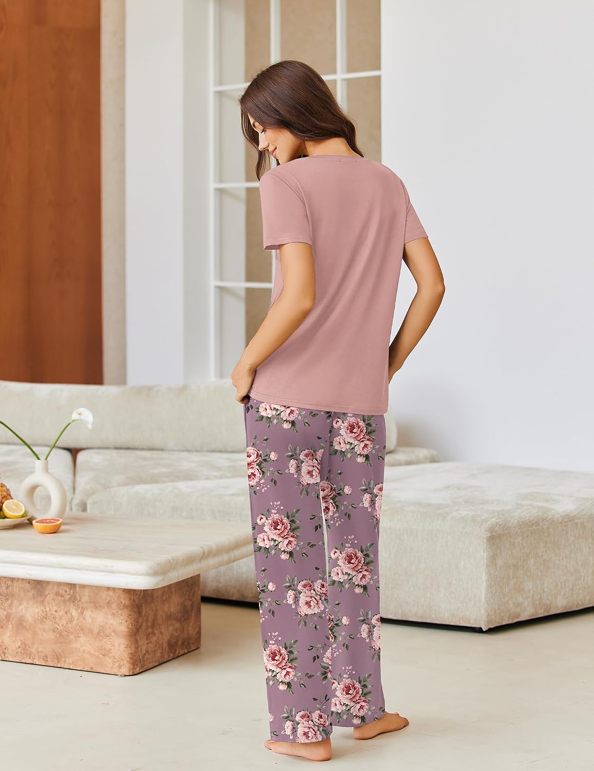 Ekouaer Pajama Sets for Women 2 Piece Short Sleeve Pj V Neck Chest Pocket