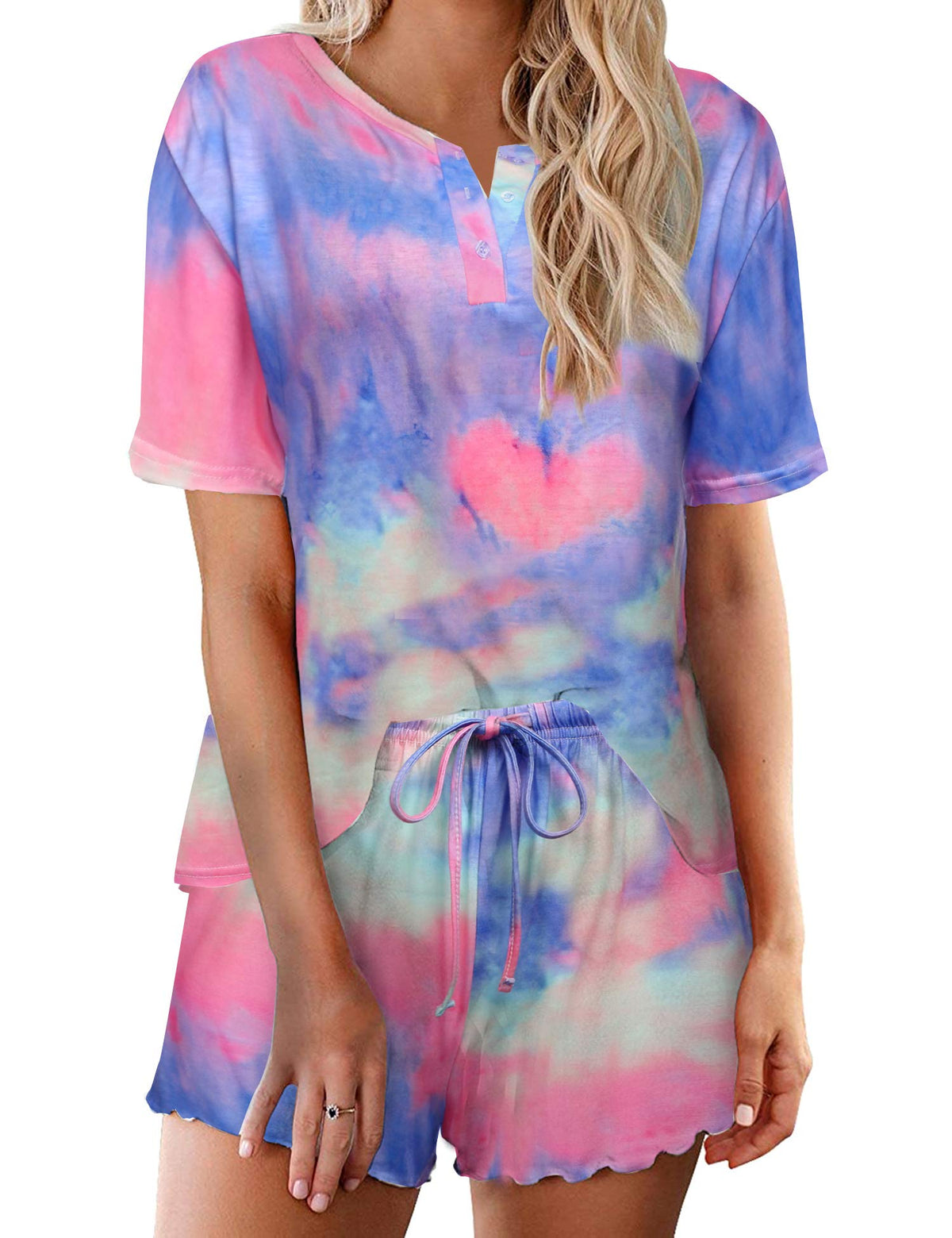 Ekouaer Pajamas Set for Women Short Sleeve Lounge Set 2 Piece Soft Cute Pjs