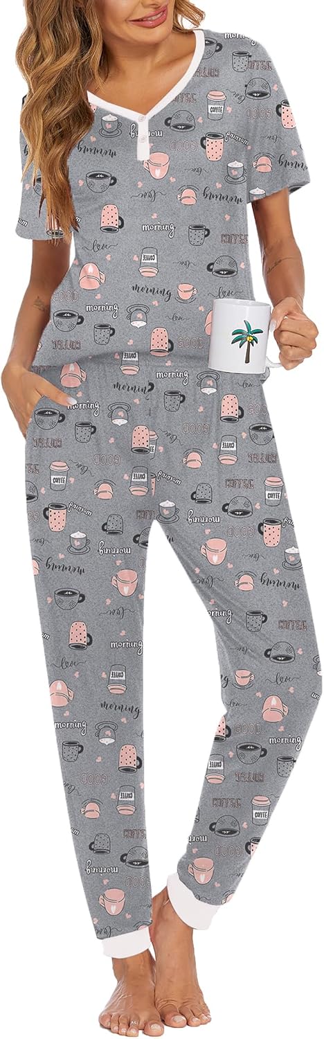 Ekouaer Pajamas for Women Set 2 Piece Short Sleeve Fall Pjs with Pockets