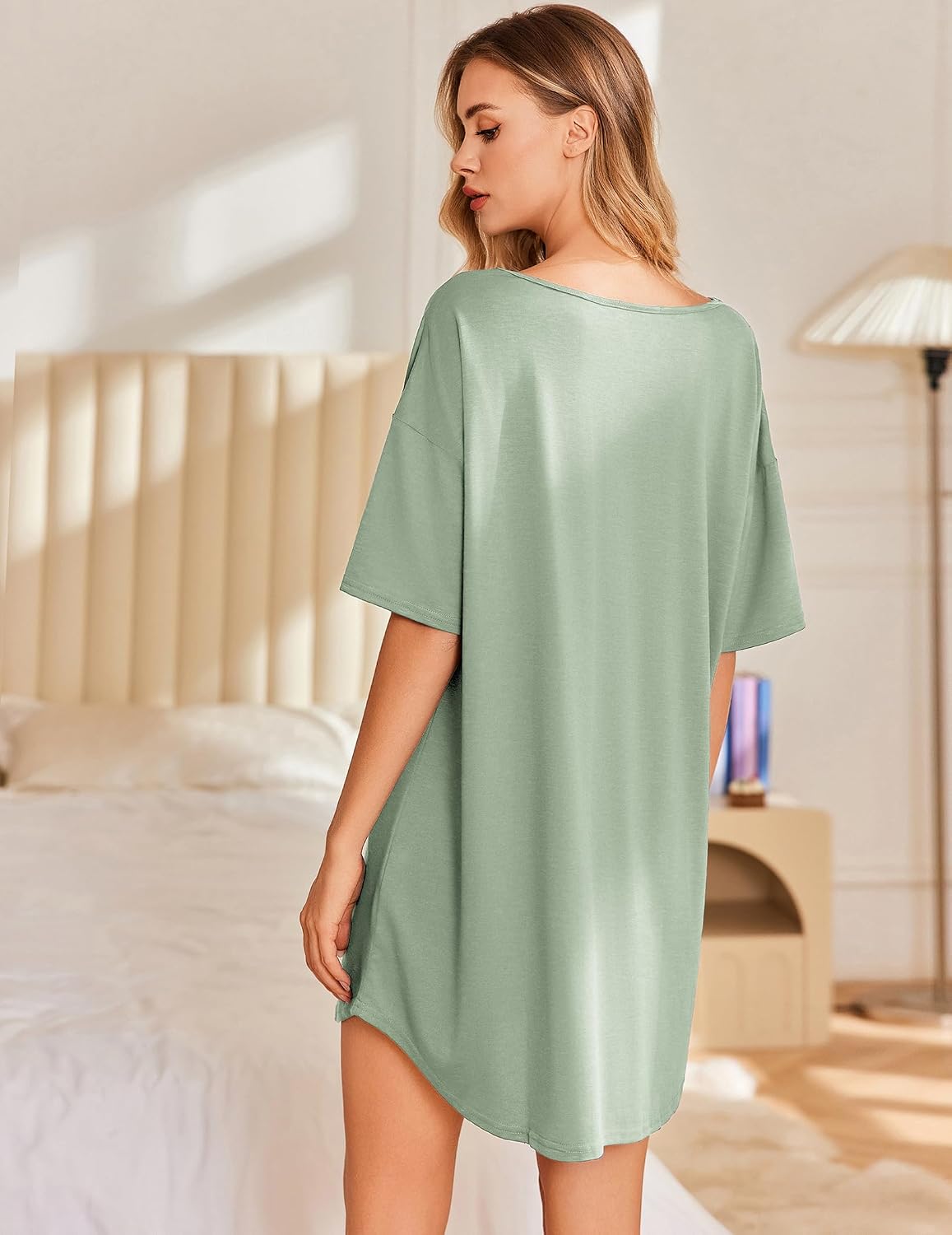 Ekouaer Nightgowns for Women Bamboo Viscose Short Sleeve Sleepshirt