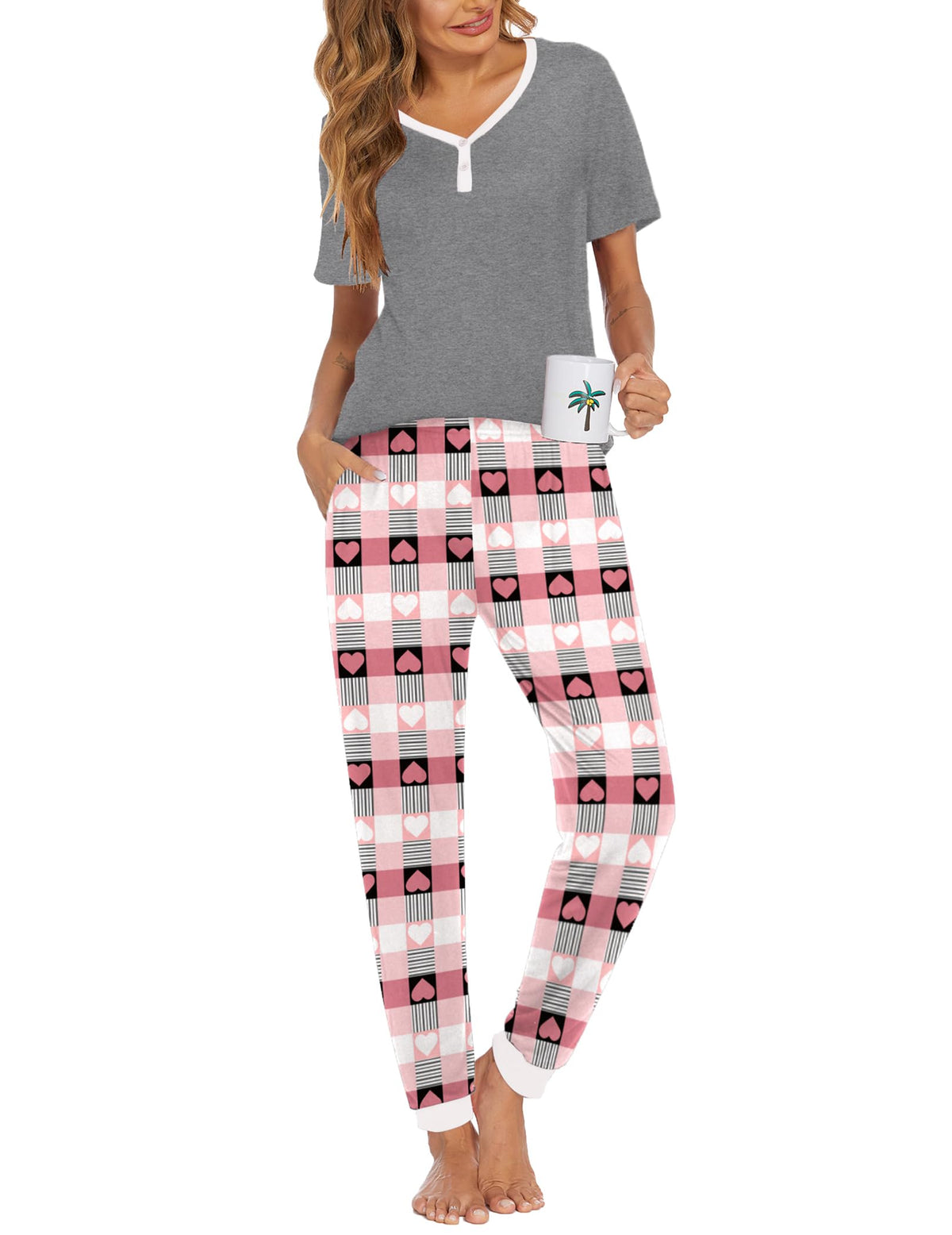 Ekouaer Pajamas for Women Set 2 Piece Short Sleeve Fall Pjs with Pockets