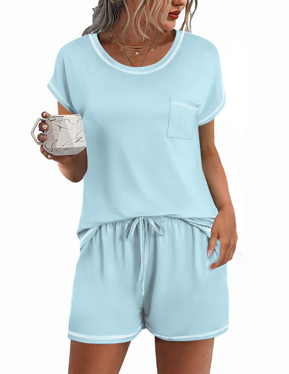 Ekouaer Womens Pajama Sets 2 Piece Pjs Short Sleeve Top and Shorts