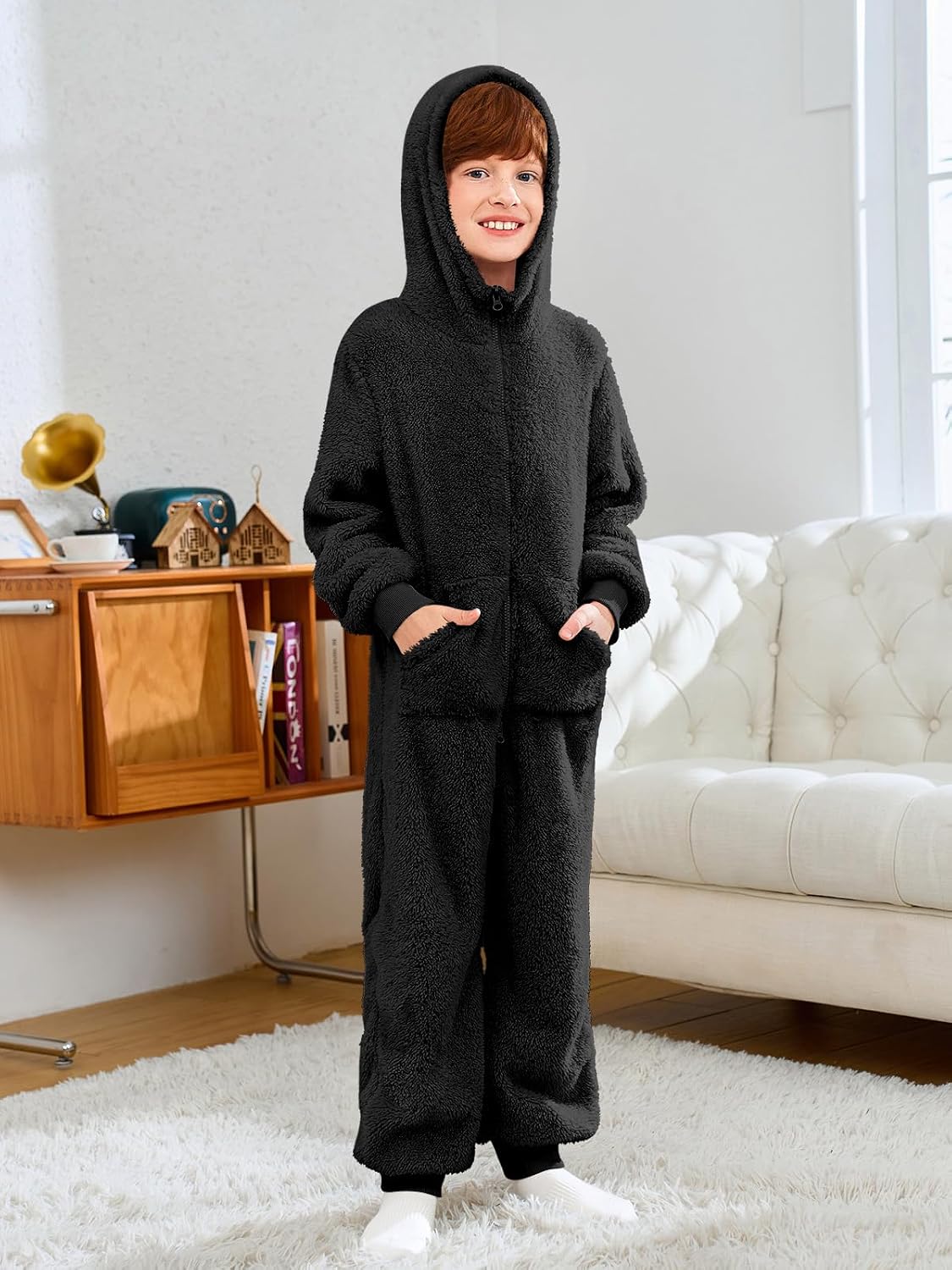 rrhss Boys Fleece Hooded Onesie Pajamas Kid Long Sleeve One Piece Sleepwear