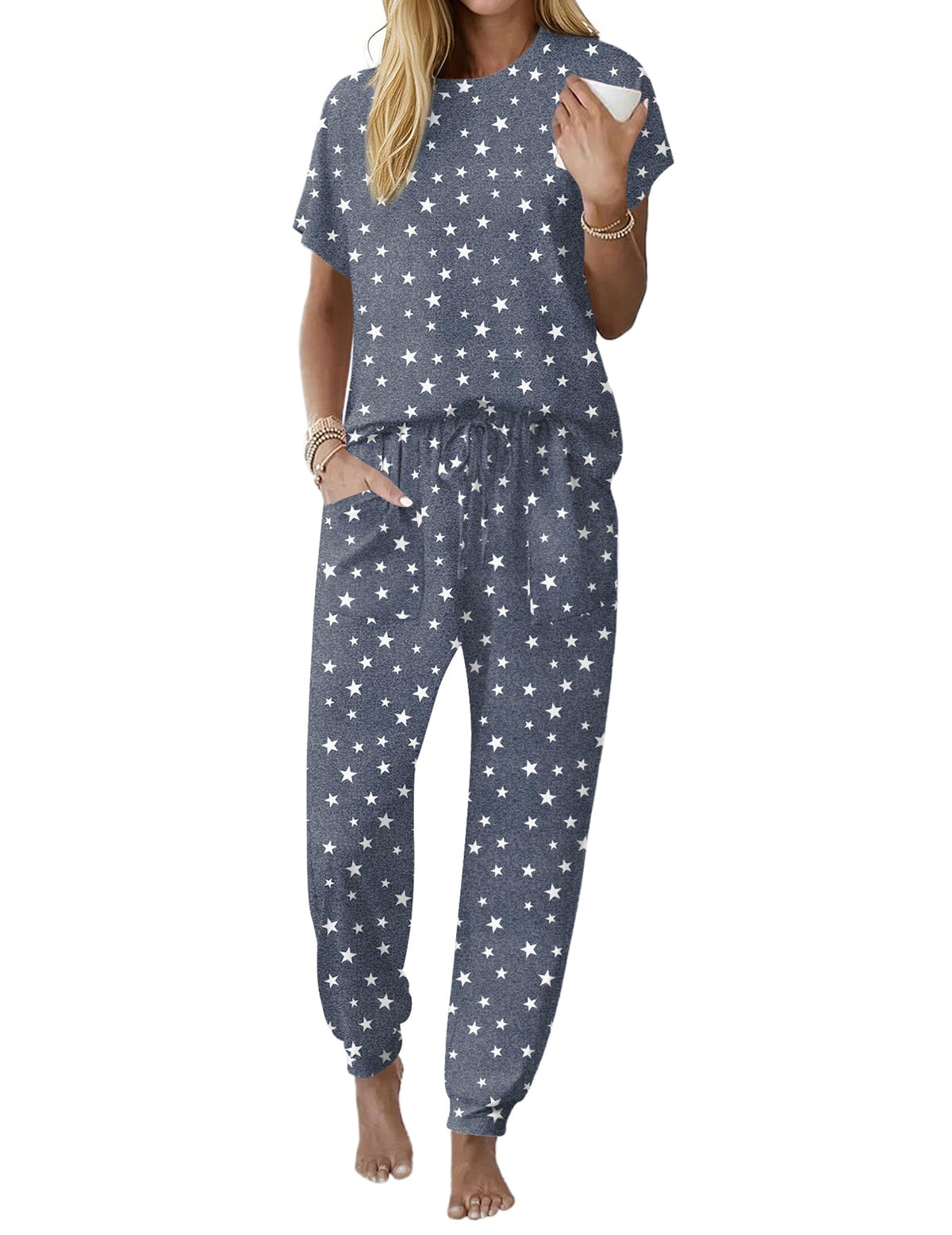 Ekouaer Womens Pajama Sets 100% Cotton Pjs 2 Piece Jogger Pants Lounge Sets