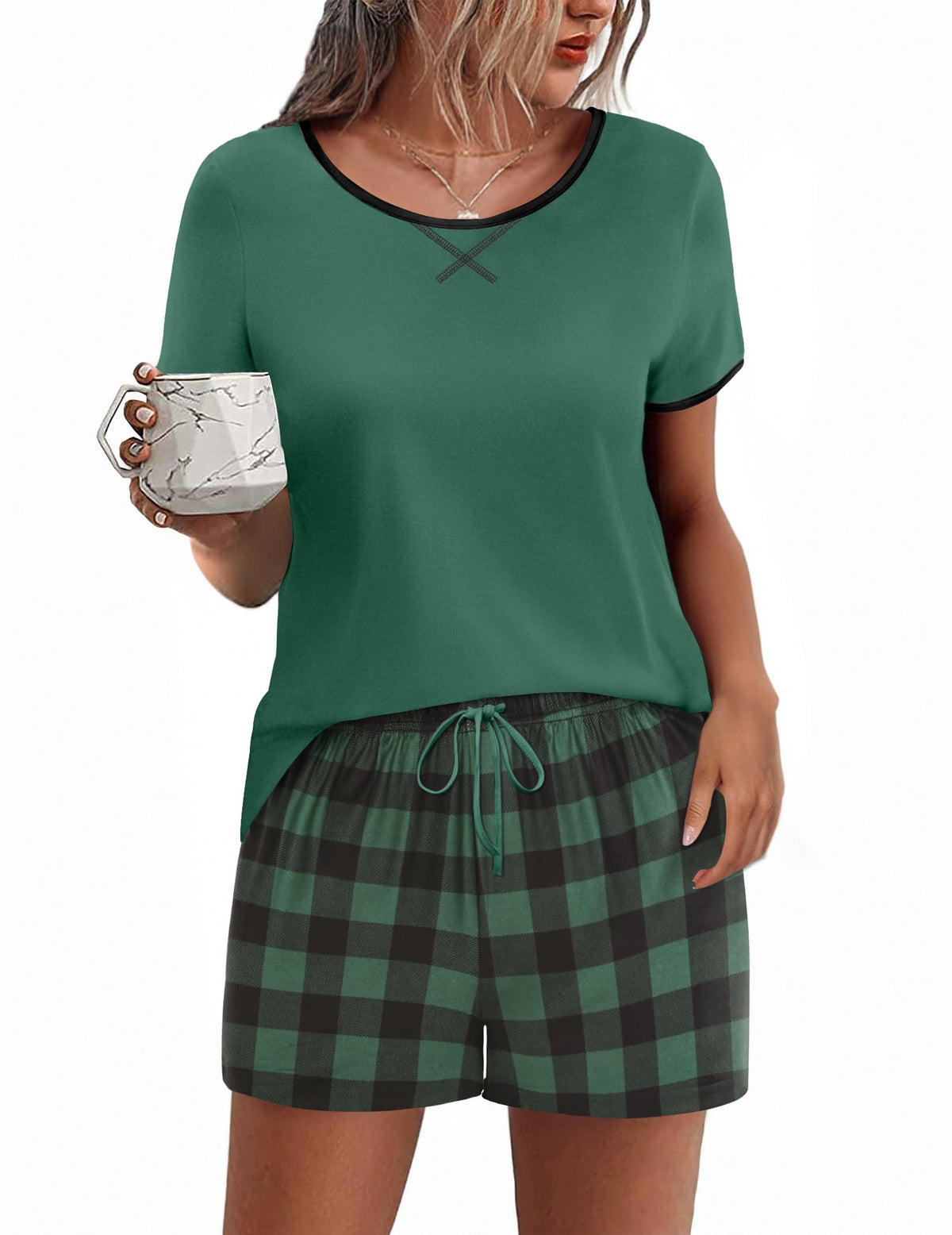Ekouaer Women Pajama Set Casual Shorts Sets Short Leeve Lounge Set